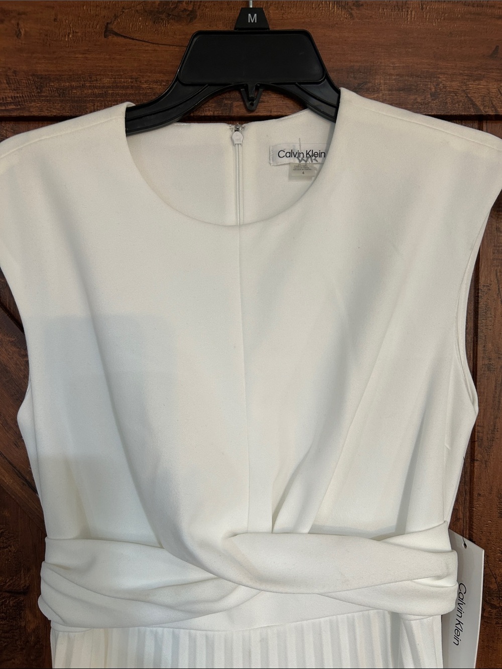 Calvin Klein White Sleeveless Twist-Waist Pleated Midi Dress - Picture 2 of 9